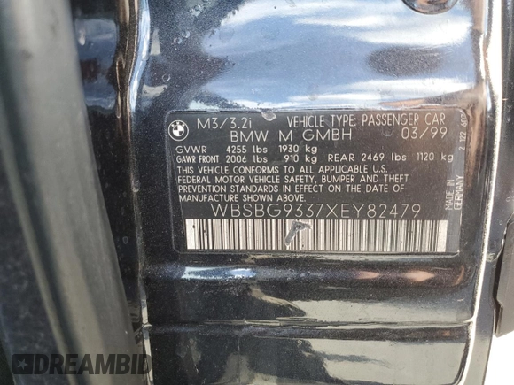 1999 BMW 3 Series M3 with VIN WBSBG9337XEY82479, listed as a Copart auction lot 78108314 with 137,235 mi miles and Salvage Title. Bid and sale history available at carsss.com. Image 13.