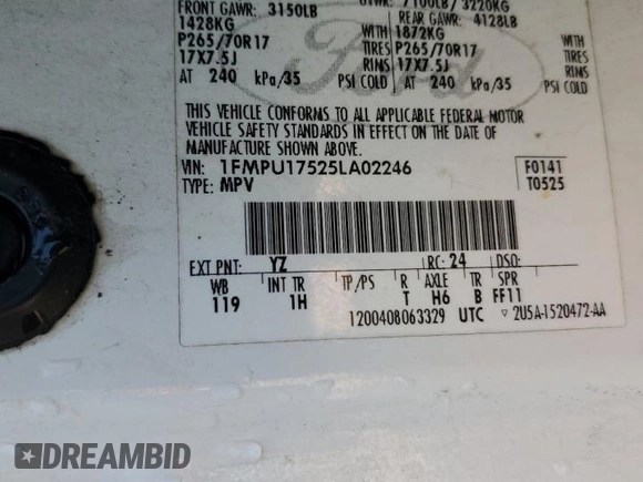 2005 Ford Expedition Eddie Bauer z VIN 1FMPU17525LA02246, wystawiony jako Copart lot #59372255 z przebiegiem 264 839 mil mil oraz Szkoda całkowita • Salvage title. Historia ofert i sprzedaży dostępna na DreamBid. Obrazek 14.