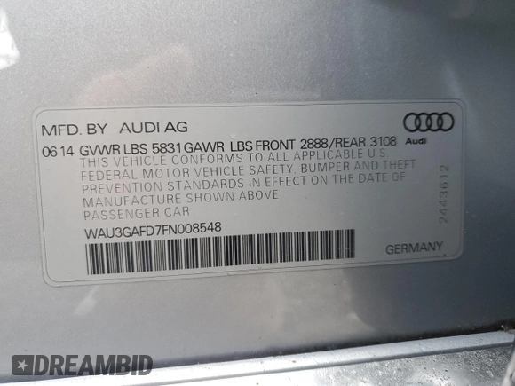 2015 Audi A8 3.0T z VIN WAU3GAFD7FN008548, wystawiony jako Copart lot #50428525 z przebiegiem 128 457 mil mil oraz Czysty tytuł • Clean title. Historia ofert i sprzedaży dostępna na DreamBid. Obrazek 12.