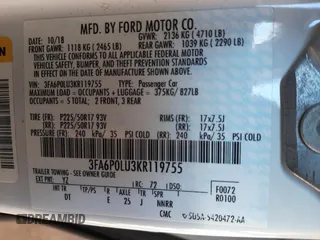 2019 Ford Fusion Hybrid SE with VIN 3FA6P0LU3KR119755, listed as a Copart auction lot 40221613 with 40,799 mi miles. Bid and sale history available at carsss.com. Image 12.