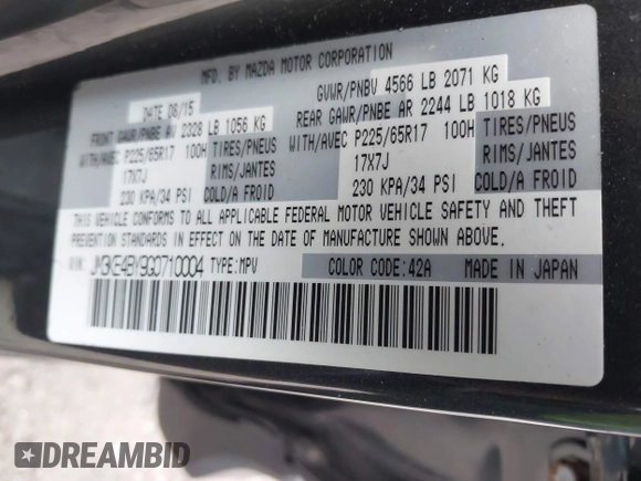 2016 Mazda CX-5 Sport with VIN JM3KE4BY9G0710004, listed as a IAAI auction lot 42323434 with 83,320 mi miles and . Bid and sale history available at DreamBid. Image 9.