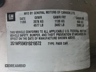 2001 Chevrolet Impala z VIN 2G1WF55K919219572, wystawiony jako Copart lot #81324224 z przebiegiem 129 445 mil mil oraz Szkoda całkowita • Salvage title. Historia ofert i sprzedaży dostępna na DreamBid. Obrazek 12.