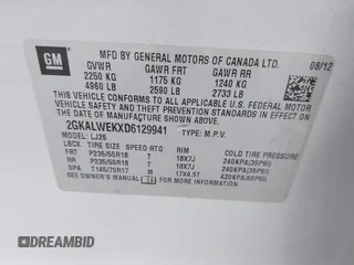 2013 GMC Terrain SLT with VIN 2GKALWEKXD6129941, listed as a IAAI auction lot 42417432 with 156,319 mi miles and . Bid and sale history available at DreamBid. Image 9.