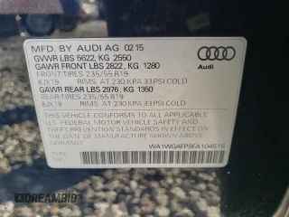 2015 Audi Q5 Prestige with VIN WA1WGAFP9FA104516, listed as a Copart auction lot 68892062 with 76,416 mi miles and . Bid and sale history available at DreamBid. Image 13.