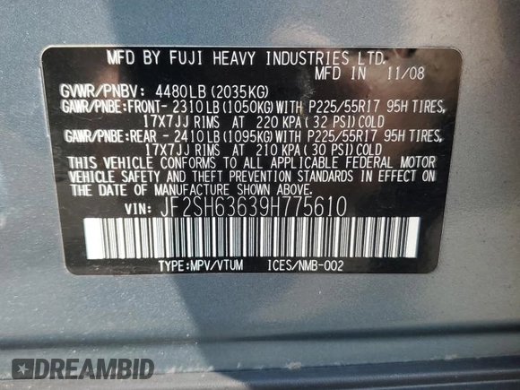 2009 Subaru Forester X с VIN JF2SH63639H775610, выставлен на аукционе Copart как лот 58557875 с пробегом 149 663 миль миль и Списание • Salvage title. История ставок и продаж доступна на DreamBid. Изображение 13.