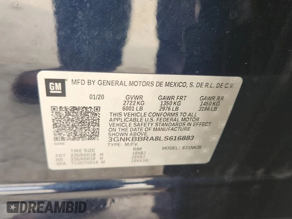 2020 Chevrolet Blazer LT with VIN 3GNKBBRA8LS616883, listed as a Copart auction lot 61484815 with 85,654 mi miles and Salvage title. Bid and sale history available at DreamBid. Image 13.