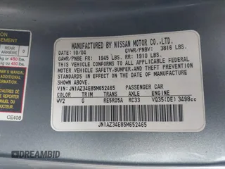 2005 Nissan 350Z Touring with VIN JN1AZ34E85M652465, listed as a IAAI auction lot 41418161 with 153,099 mi miles. Bid and sale history available at carsss.com. Image 9.