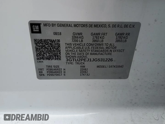 2018 GMC Sierra 1500 Denali z VIN 3GTU2PEJ1JG531226, wystawiony jako Copart lot #49286105 z przebiegiem 130 923 mil mil oraz Szkoda całkowita • Salvage title. Historia ofert i sprzedaży dostępna na DreamBid. Obrazek 12.