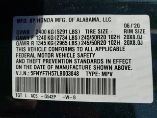 2020 Honda Passport EX-L with VIN 5FNYF7H57LB003848, listed as a Copart auction lot 72998082 with 31,964 mi miles. Bid and sale history available at carsss.com. Image 13.