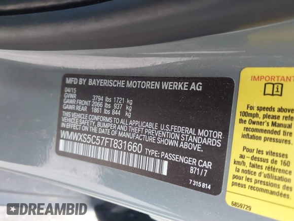 2015 MINI Hardtop 4 Door with VIN WMWXS5C57FT831660, listed as a IAAI auction lot 42057682 with 110,940 mi miles and . Bid and sale history available at DreamBid. Image 9.