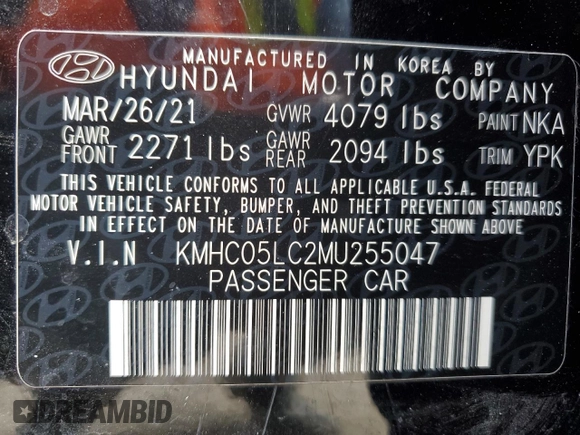 2021 Hyundai Ioniq Limited z VIN KMHC05LC2MU255047, wystawiony jako Copart lot #44165295 z przebiegiem 46 826 mil mil oraz Szkoda całkowita • Salvage title. Historia ofert i sprzedaży dostępna na DreamBid. Obrazek 14.