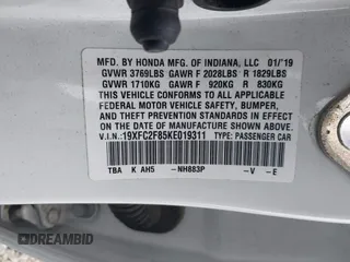 2019 Honda Civic Sport with VIN 19XFC2F85KE019311, listed as a IAAI auction lot 42319241 with 163,241 mi miles and . Bid and sale history available at DreamBid. Image 9.