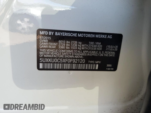 2015 BMW X6 sDrive35i with VIN 5UXKU0C5XF0F92120, listed as a Copart auction lot 58244044 with 157,311 mi miles and Salvage Title. Bid and sale history available at carsss.com. Image 14.