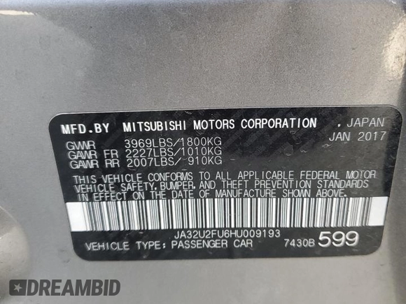 2017 Mitsubishi Lancer ES with VIN JA32U2FU6HU009193, listed as a Copart auction lot 74150094 with 52,872 mi miles and Salvage Title. Bid and sale history available at DreamBid. Image 15.