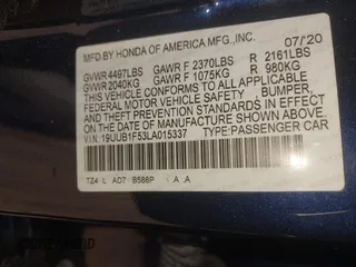 2020 Acura TLX w/Technology Pkg with VIN 19UUB1F53LA015337, listed as a IAAI auction lot 41427035 with 44,450 mi miles. Bid and sale history available at carsss.com. Image 9.