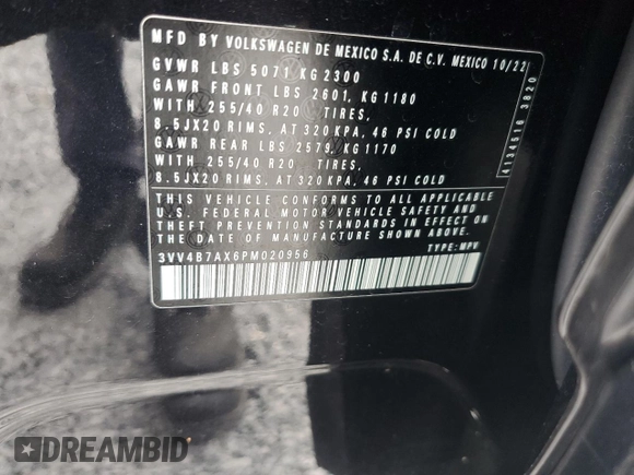 2023 Volkswagen Tiguan SEL R-Line with VIN 3VV4B7AX6PM020956, listed as a Copart auction lot 79680384 with 31,220 mi miles and Salvage title. Bid and sale history available at DreamBid. Image 13.