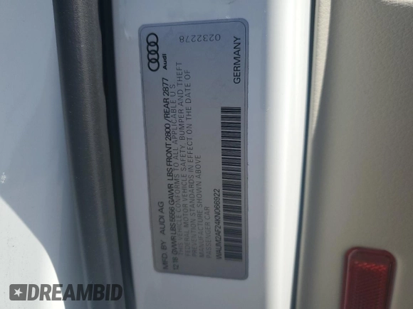 2019 Audi A6 Prestige with VIN WAUM2AF24KN066922, listed as a Copart auction lot 48401975 with 45,980 mi miles and Salvage title. Bid and sale history available at DreamBid. Image 12.