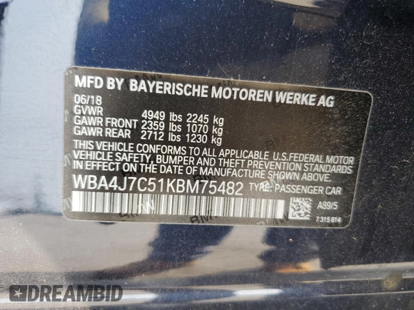2019 BMW 4 Series 440i xDrive with VIN WBA4J7C51KBM75482, listed as a Copart auction lot 65958444 with 13,791 mi miles and Salvage Title. Bid and sale history available at carsss.com. Image 12.