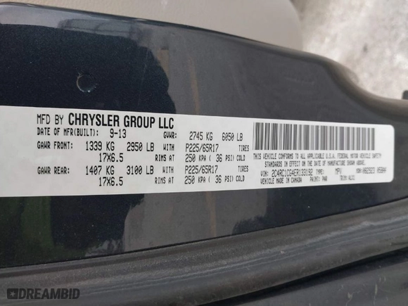2014 Chrysler Town & Country Touring-L 30th Anniversary with VIN 2C4RC1CG4ER133192, listed as a IAAI auction lot 41113205 with 191,964 mi miles. Bid and sale history available at carsss.com. Image 9.