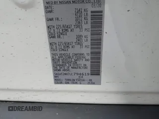 2020 Nissan Rogue SL with VIN 5N1AT2MV7LC794619, listed as a IAAI auction lot 41419401 with 43,352 mi miles and . Bid and sale history available at DreamBid. Image 9.