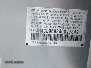 2004 Acura TSX w/Navigation with VIN JH4CL96934C027842, listed as a IAAI auction lot 42606612 with 165,595 mi miles and . Bid and sale history available at DreamBid. Image 9.