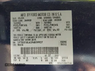 2003 Ford F-150 XL with VIN 1FTRX18L63NB59927, listed as a IAAI auction lot 41842559 with 1 mi miles. Bid and sale history available at carsss.com. Image 9.