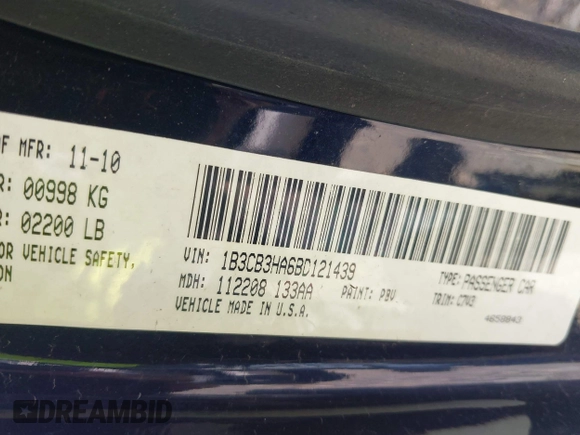 2011 Dodge Caliber Mainstreet with VIN 1B3CB3HA6BD121439, listed as a IAAI auction lot 42131091 with 92,850 mi miles. Bid and sale history available at carsss.com. Image 9.