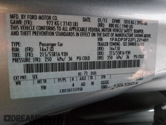 2015 Ford Focus SE with VIN 1FADP3F22FL221491, listed as a Copart auction lot 45953035 with Not Provided miles and Salvage Title. Bid and sale history available at carsss.com. Image 12.