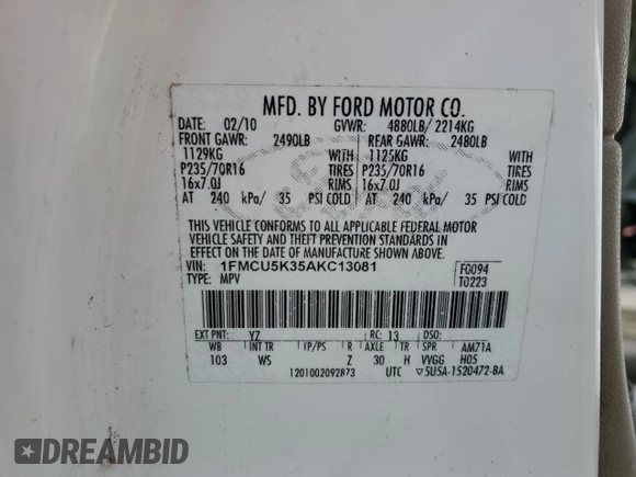 2010 Ford Escape Hybrid z VIN 1FMCU5K35AKC13081, wystawiony jako Copart lot #55447445 z przebiegiem 74 496 mil mil oraz Czysty tytuł • Clean title. Historia ofert i sprzedaży dostępna na DreamBid. Obrazek 13.