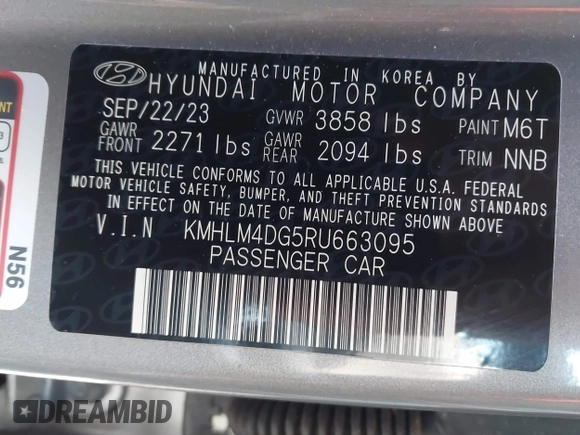 2024 Hyundai Elantra SEL with VIN KMHLM4DG5RU663095, listed as a IAAI auction lot 41984791 with 30,590 mi miles. Bid and sale history available at carsss.com. Image 9.
