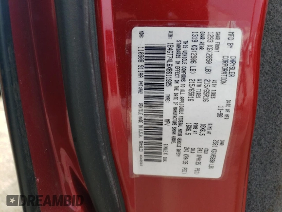1999 Dodge Grand Caravan with VIN 1B4GT74L6XB611925, listed as a Copart auction lot 47387285 with 124,874 mi miles and Non Repairable. Bid and sale history available at DreamBid. Image 13.
