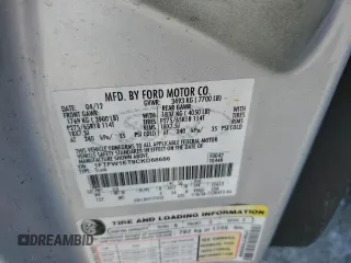 2012 Ford F-150 XL with VIN 1FTFW1ET9CKD68686, listed as a Copart auction lot 51215405 with Not provided miles and Salvage title. Bid and sale history available at DreamBid. Image 13.