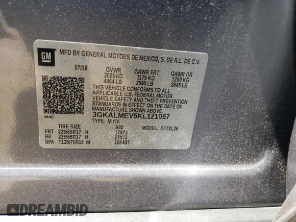 2019 GMC Terrain SLE z VIN 3GKALMEV5KL121057, wystawiony jako Copart lot #60890315 z przebiegiem 82 025 mil mil oraz Szkoda całkowita • Salvage title. Historia ofert i sprzedaży dostępna na DreamBid. Obrazek 13.