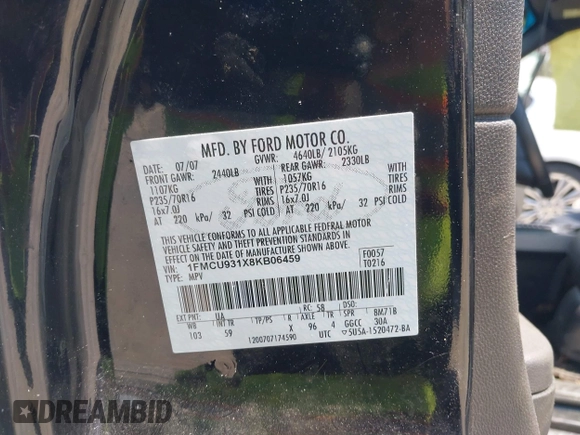 2008 Ford Escape XLT с VIN 1FMCU931X8KB06459, выставлен на аукционе IAAI как лот 42055096 с пробегом 156 316 миль миль и . История ставок и продаж доступна на DreamBid. Изображение 9.