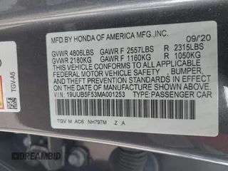 2021 Acura TLX w/A-Spec Package with VIN 19UUB5F53MA001253, listed as a IAAI auction lot 42176656 with 21,698 mi miles. Bid and sale history available at carsss.com. Image 9.