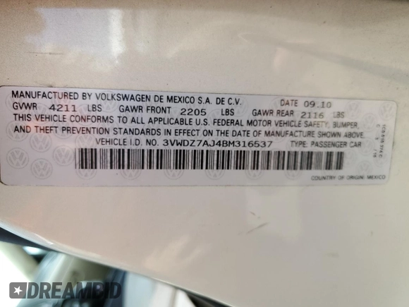 2011 Volkswagen Jetta SE z VIN 3VWDZ7AJ4BM316537, wystawiony jako Copart lot #55170355 z przebiegiem 185 265 mil mil oraz Czysty tytuł • Clean title. Historia ofert i sprzedaży dostępna na DreamBid. Obrazek 12.