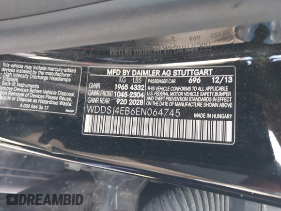 2014 Mercedes-Benz CLA 250 with VIN WDDSJ4EB6EN064745, listed as a IAAI auction lot 42661808 with 179,698 mi miles and . Bid and sale history available at DreamBid. Image 9.
