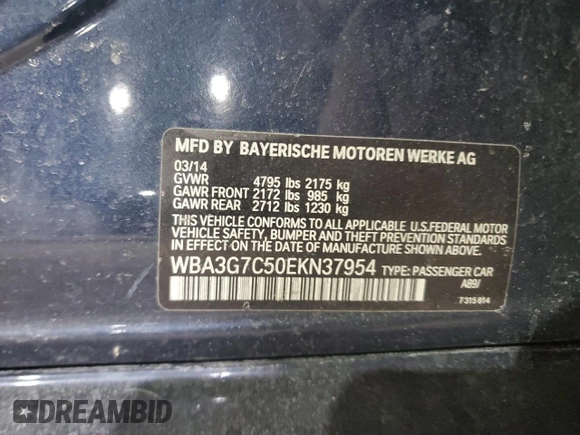 2014 BMW 3 Series 328i xDrive with VIN WBA3G7C50EKN37954, listed as a Copart auction lot 87295994 with 172,600 mi miles and Salvage Title. Bid and sale history available at carsss.com. Image 14.