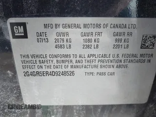 2013 Buick Regal with VIN 2G4GR5ER4D9248526, listed as a IAAI auction lot 41682038 with 241,530 mi miles. Bid and sale history available at carsss.com. Image 9.