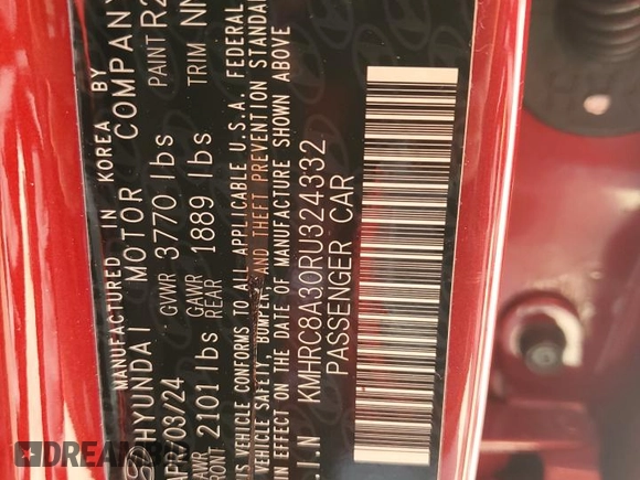2024 Hyundai Venue Limited z VIN KMHRC8A30RU324332, wystawiony jako Copart lot #62459505 z przebiegiem 208 mil mil oraz Nie do naprawy • Non repairable. Historia ofert i sprzedaży dostępna na DreamBid. Obrazek 13.