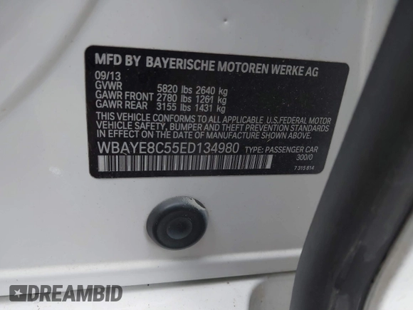 2014 BMW 7 Series ALPINA B7 with VIN WBAYE8C55ED134980, listed as a IAAI auction lot 41239686 with 145,435 mi miles. Bid and sale history available at carsss.com. Image 9.