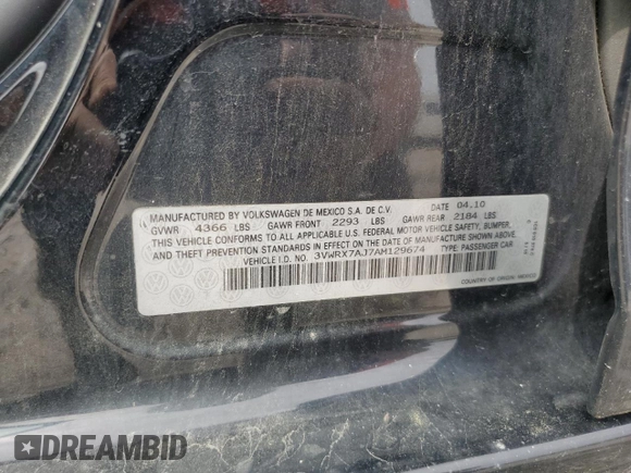 2010 Volkswagen Jetta Limited Edition with VIN 3VWRX7AJ7AM129674, listed as a Copart auction lot 55271845 with 159,013 mi miles and Salvage title. Bid and sale history available at DreamBid. Image 12.
