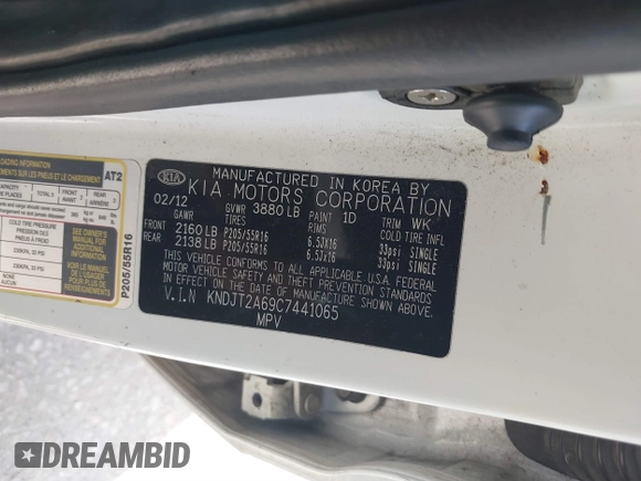 2012 Kia Soul + with VIN KNDJT2A69C7441065, listed as a IAAI auction lot 41821091 with 197,441 mi miles. Bid and sale history available at carsss.com. Image 9.
