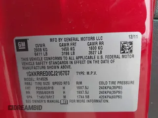 2012 GMC Acadia SLT1 with VIN 1GKKRRED0CJ216707, listed as a IAAI auction lot 41739391 with 49,598 mi miles. Bid and sale history available at carsss.com. Image 9.