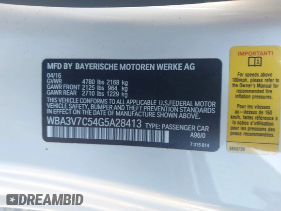 2016 BMW 4 Series 428i с VIN WBA3V7C54G5A28413, выставлен на аукционе IAAI как лот 41879939 с пробегом 86 000 миль миль и . История ставок и продаж доступна на DreamBid. Изображение 9.