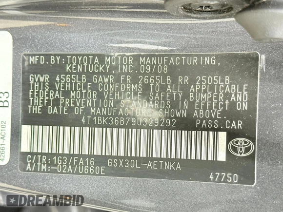 2009 Toyota Avalon XL with VIN 4T1BK36B79U329292, listed as a Copart auction lot 54969115 with 52,349 mi miles and Clean Title. Bid and sale history available at carsss.com. Image 10.