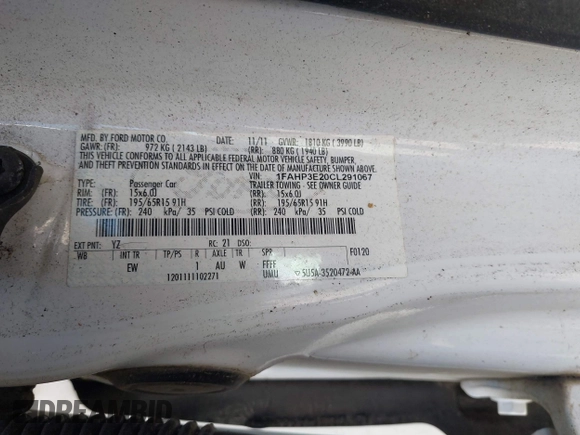 2012 Ford Focus S with VIN 1FAHP3E20CL291067, listed as a IAAI auction lot 41643501 with 170,252 mi miles and . Bid and sale history available at DreamBid. Image 9.
