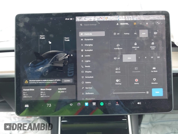 2019 Tesla Model 3 Mid Range with VIN 5YJ3E1EA6KF361808, listed as a IAAI auction lot 41767241 with 96,200 mi miles and . Bid and sale history available at carsss.com. Image 17.
