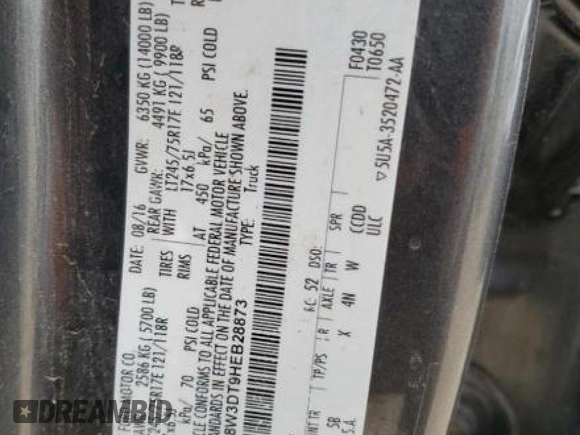 2017 Ford F-350 Lariat z VIN 1FT8W3DT9HEB28873, wystawiony jako Copart lot #58615765 z przebiegiem 100 307 mil mil oraz Szkoda całkowita • Salvage title. Historia ofert i sprzedaży dostępna na DreamBid. Obrazek 10.