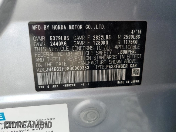 2016 Acura RLX Hybrid Advance Pkg with VIN JH4KC2F98GC000353, listed as a Copart auction lot 78083014 with 91,878 mi miles and Salvage Title. Bid and sale history available at carsss.com. Image 13.